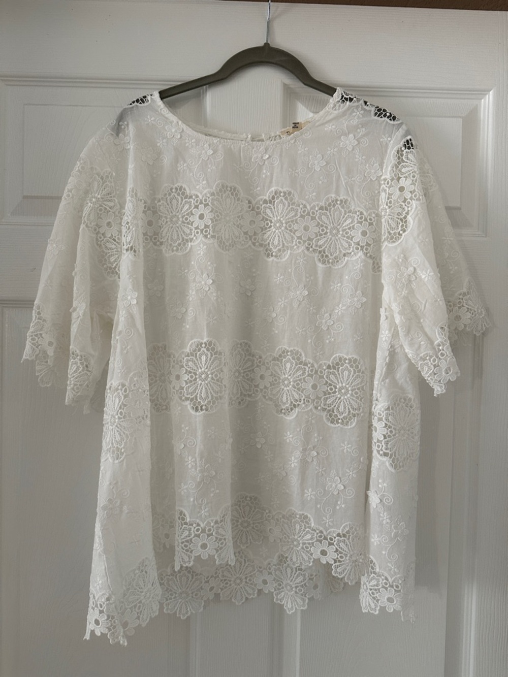 POL White Floral Lace Short Sleeve Blouse